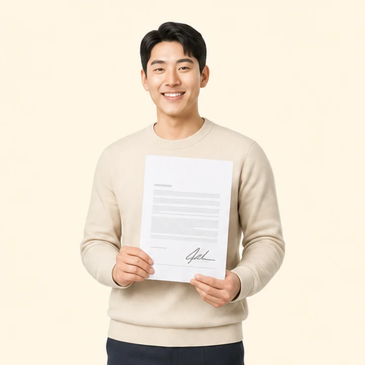 신용불량자 장기렌트카 서면 견적서를 들고 있는 고객